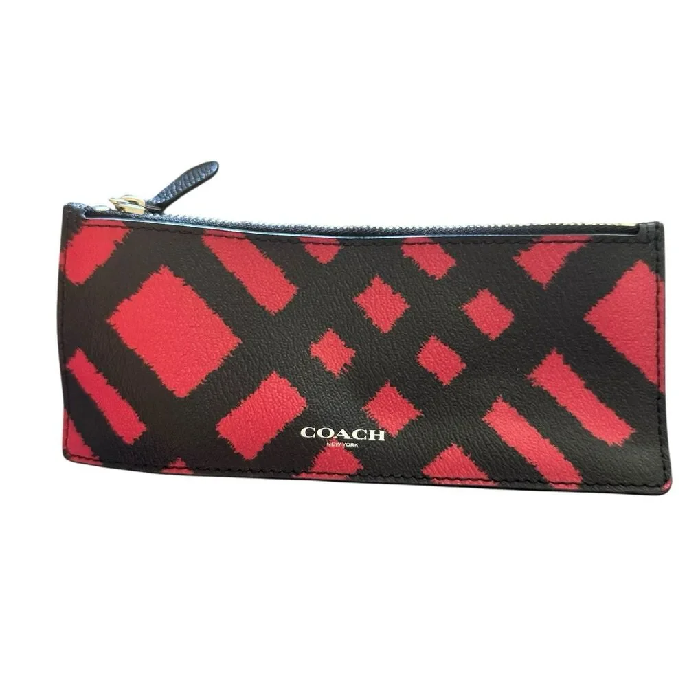 Coach Red Black Long Zipper Wallet Clutch Coin‎ Purse Plaid
